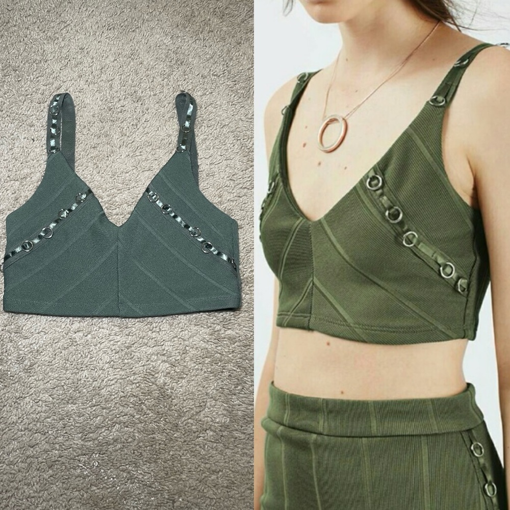 Topshop Olive Green Grommet Crop Top